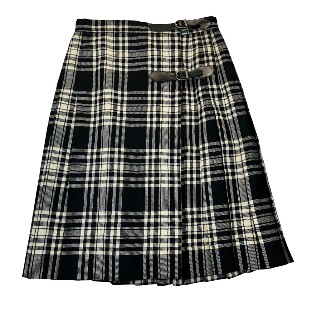 Brooks Brothers Plaid Kilt Skirt Women 4 Black Cream Preppy Academic Wool READ